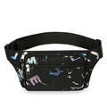 Fashionable Oxford fabric waist bag for women featuring colorful abstract splatter patterns - Black