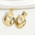 Exaggerated hollow ring earrings in polished gold finish with geometric design - Hollow Oval