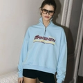 Sweat-shirt bleu clair à demi-zip avec imprimé lettres Y2K et motifs d'étoiles - S / Bleu clair