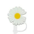Silicone straw cover with white daisy flower design for dust protection and decoration - White Daisy-1704-47