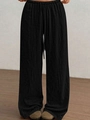 Pantalon large noir pour femme avec cordon de serrage et tissu à texture froissée - S / Noir