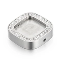Quadratische Silber-Titanstahl-Anhängerperle mit Zirkon-Inlay und zentraler Vertiefung - Quadratisch (KLJ4089-Z) / Stahlfarbe