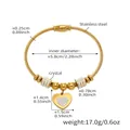 Detalle del diámetro interior y colgante de corazón de cristal en pulsera cable de oro - Z253-Colgante de Corazón de Cuerda Retorcida Magnético / Dorado