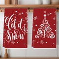 Detail of red Christmas kitchen towels with Let it Snow text and white Xmas tree pattern - Let It Snow & Abstract Christmas Tree Red (2pcs)