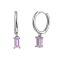 Silver drop earrings featuring a rectangular purple zircon stone in a four-prong setting - Silver + Purple Zirconia