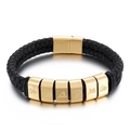 Men's double-layer black braided leather bracelet with golden mantra charms and magnetic clasp - Gold / 19cm