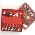 6-piece stainless steel Christmas spoon set with festive motifs in a red gift box - Silver D Figure All Spoons 6PCS Red Box