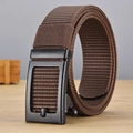 Brown woven nylon belt for men with a matte black metal automatic buckle for outdoor style - P0139B Style / Coffee