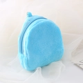 Blue plush mini coin purse with zipper and metal ring on soft white background - Blue