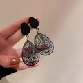 Elegant black hollow water drop earrings with vintage patterns and sparkling crystals - Hollow Teardrop (6 Silver Earring Posts. Black)