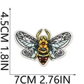 Detailed embroidery patch showing a colorful insect with yellow and blue threads - Insect