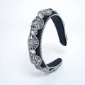 Cerchietto barocco nero con strass argentati scintillanti e decorazioni floreali in cristallo - Base Argento Strass Trasparenti Grigio Scuro / Argento