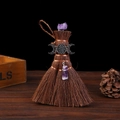 Mini witch broom car pendant with natural amethyst crystals and triple moon charm - Style 1