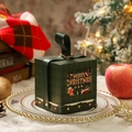 Dunkelgrüne Weihnachts-Geschenkbox mit Ledergriff und Fenster mit Lebkuchenmann-Motiv - Kubischer Tragbarer Stil / 10x10x11cm / Dunkelgrün