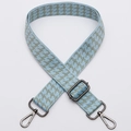 Adjustable light blue and grey houndstooth patterned crossbody bag strap with metal hooks - No. 333 Gunmetal Hook