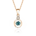S925 sterling silver necklace with rose gold finish and a round blue gemstone pendant - Moissanite Blue Green Diamond (Rose Gold Color) (FDTD-008) / 925 Silver