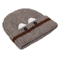 Detailed knit texture of the mixed brown beanie with 3D animal ears and button eyes - One Size / Coffee Grey Mixed(A)