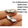 Detailed view of silver angel wing charms with rhinestones for DIY jewelry making - Style 16 (With Rhinestones)