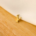 Macro shot of a polished gold letter Y pendant with an open jump ring on wood - 14k Letter - Y (letter Height 1cm)