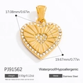 Gouden hartvormige hanger met witte kristallen van roestvrij staal, 17x19mm voor kettingen - Gouden Hart Hanger met Kristal(PJ91562)
