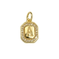 Detailed view of an 18k gold plated octagonal pendant with letter A and zircon stones - Gold Letter A