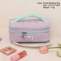 Quilted purple makeup bag with mint green handle and decorative heart pendant - Light Purple