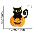 Detailed embroidery patch of a black cat and Halloween pumpkin on a white background - Horror Style Patch 8# (Pumpkin Cat 2)