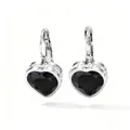 Lussuosi orecchini a cuore con cristalli neri e zirconi scintillanti in stile chic - Nero Argento (PD964)