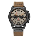 CURREN men's chronograph watch with brown leather strap, black case, and beige dial - Black Case Gray Dial Brown Strap