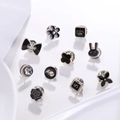 Set of 10 mini black and gold decorative pins with butterfly, flower and crown motifs - Black Tweed Style