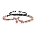 Rose gold cross bracelet with cubic zirconia and black adjustable cord for women - Rose Gold Cross