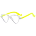 Lunettes triangulaires modernes avec monture transparente et branches jaune fluo de profil - Vert Transparent