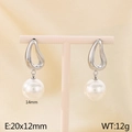 Silver-finished stainless steel earrings with 14mm round white pearl on a pink stand - Steel Color (KE115798-GC)