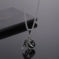 Vue détaillée du pendentif griffe de dragon avec perle noire et chaîne acier - Griffe de Dragon Argentée Boule Noire