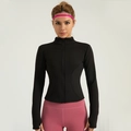 Chaqueta térmica de yoga negra ajustada con cremallera, cuello alto y agujeros para pulgar - S / Negro Estrellado