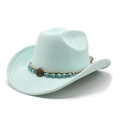 Detailed texture of mint green suede cowboy hat with turquoise beads and sun metal charm - M (56-58cm) / Mint Green