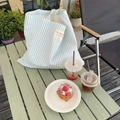 Green and white vertical striped canvas tote bag with long handles and cloth label - Vertical Striped Green (Open Style)
