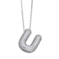 Silver pendant necklace featuring a cubic zirconia paved letter U on a fine cable chain - Letter U / Silver