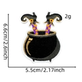 Detailed view of witch legs and cauldron Halloween patch with dimensions and sharp embroidery - 29# Witch Legs Cauldron
