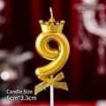 Golden number 9 birthday candle with crown and bow detail, size 6cm x 3.3cm - Crown Bow Golden Number 9 Candle