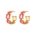 C-shaped chain link earrings in 18K gold plated stainless steel with pink enamel finish - Rose Pink
