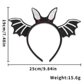 Halloween bat wing headband with silver sequins and size guide 19cm by 25cm - Bat Style