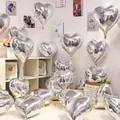 50-piece pack of 18-inch silver heart-shaped foil balloons with 5 white ribbons - 18 Inch Silver Heart (10PCS)