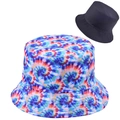 Sombrero de pescador reversible tie-dye y negro para protección solar y playa al aire libre - Tie-dye Espiral de Colores (Gorro Pescador-36)