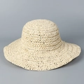 Detailed close-up of handmade crochet straw hat with breathable weave texture - M(56-58cm) / Beige