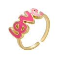 Gouden open ring met roze emaille LOVE-letters en gepolijste afwerking op witte basis - Rozerood