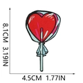 Detail view of heart lollipop embroidered patch with precise size markings 8.1x4.5cm - Heart Shape Lollipop Design (132-05)