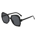 Fashionable oversized butterfly square sunglasses in glossy black finish for outdoors - Black Frame Black Grey Lens