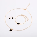 Detailed set of gold-plated necklace, bracelet, and earrings with black heart charms - Black