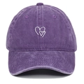 Berretto da baseball in cotone lavato viola con ricamo a cuore bianco e stile vintage - Regolabile / Viola